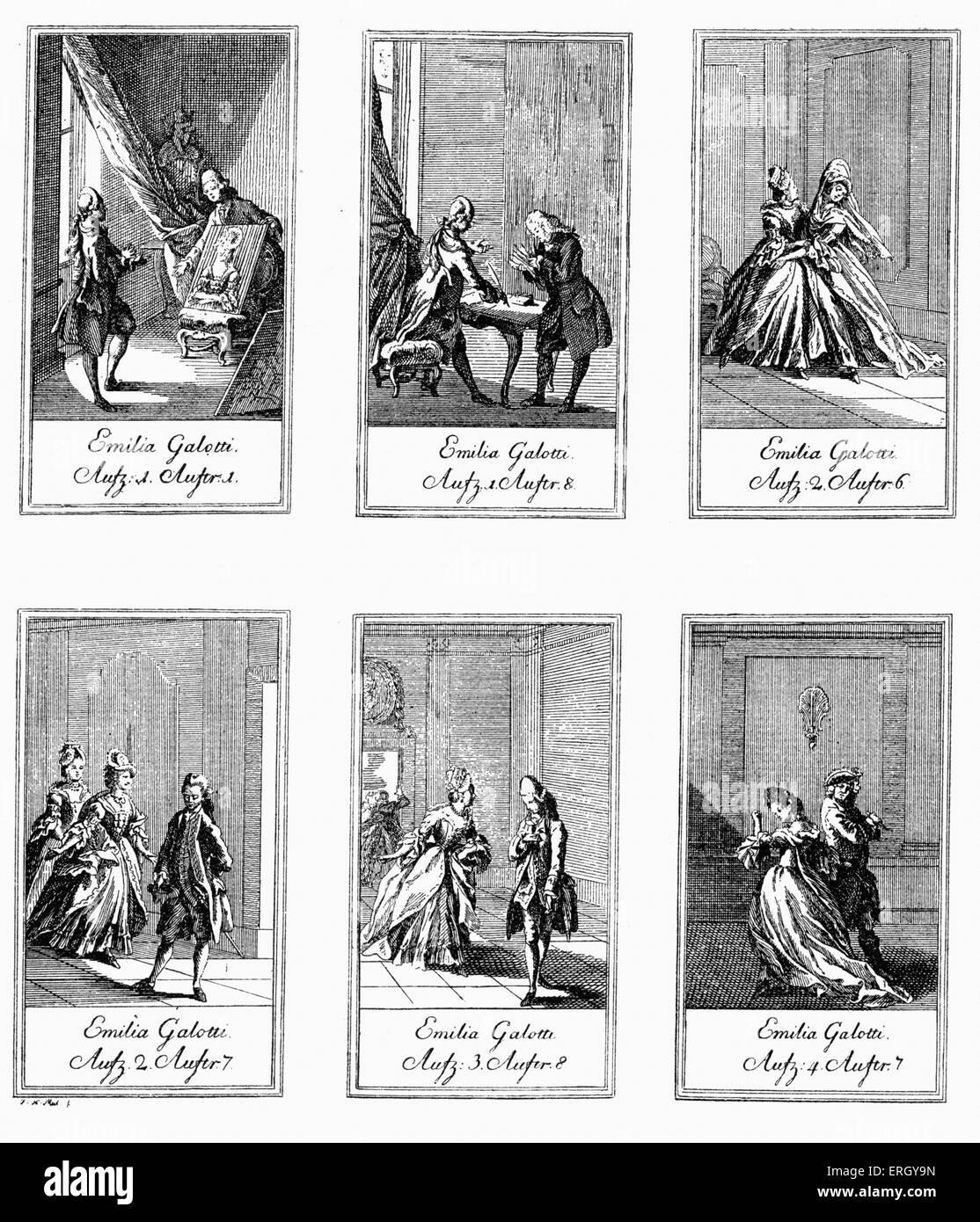 'Emilia Galotti' by Gotthold Ephraim Lessing,  engravings of scenes from the play  by Johann Heinrich Meil. JHM, German Stock Photo