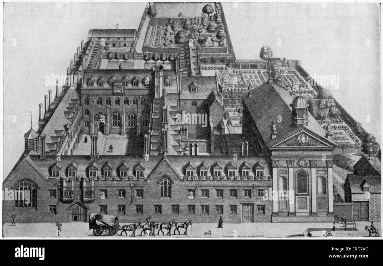 Pembroke college in the 17th century. Founded in 1347 by Marie de St Pol, Countess of Pembroke. Cambridge University.