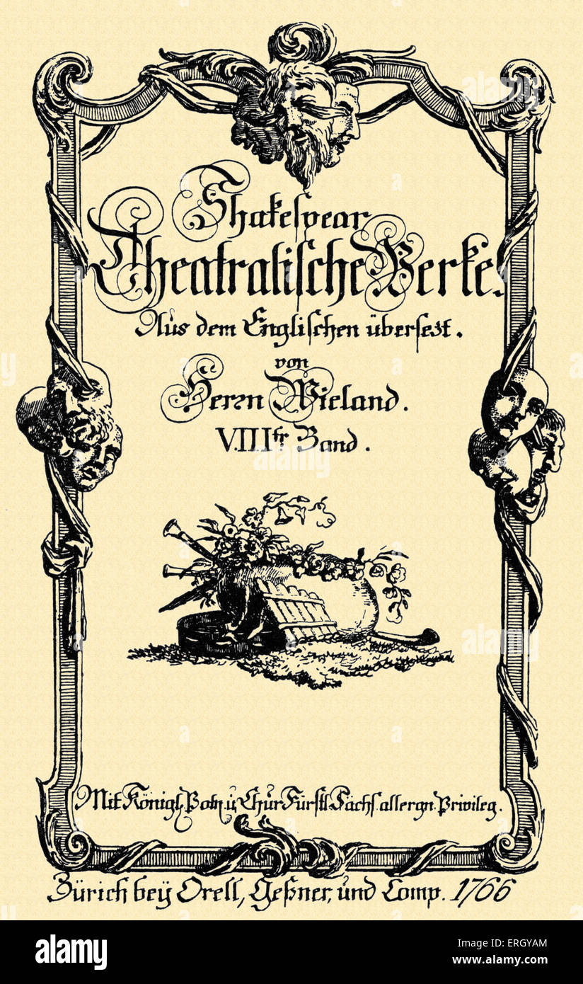 Christoph Martin Wieland - William Shakespeare's Works / 'Shakespear Theatralische Werke', title page of vol. VIII (1766)tplays Stock Photo