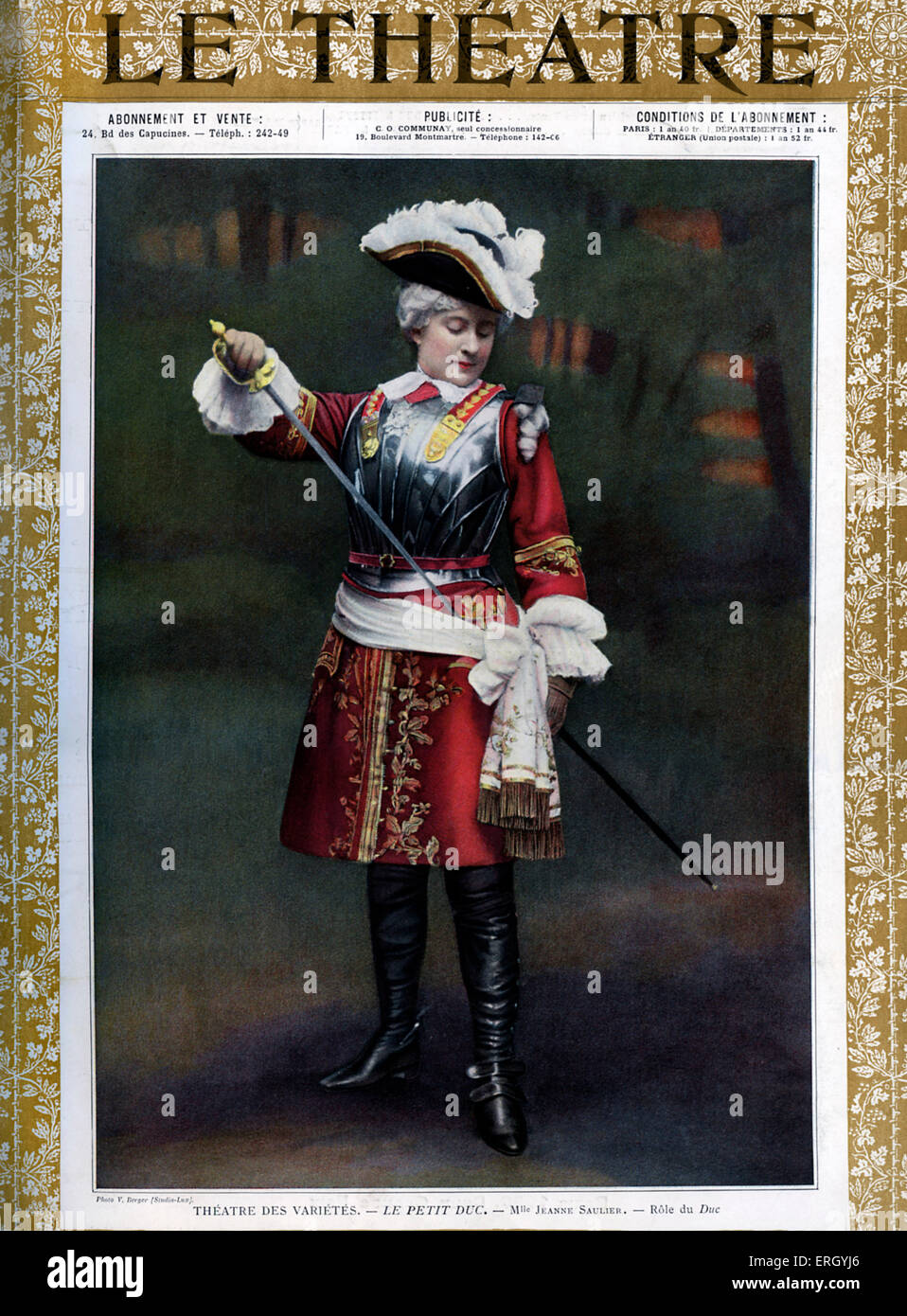Jeanne Saulier as Duc  in 'Le petit Duc' opera by Alexandre Charles Lecocq, book and lyrics by Henri Meilhac and Ludovic Halevy Stock Photo