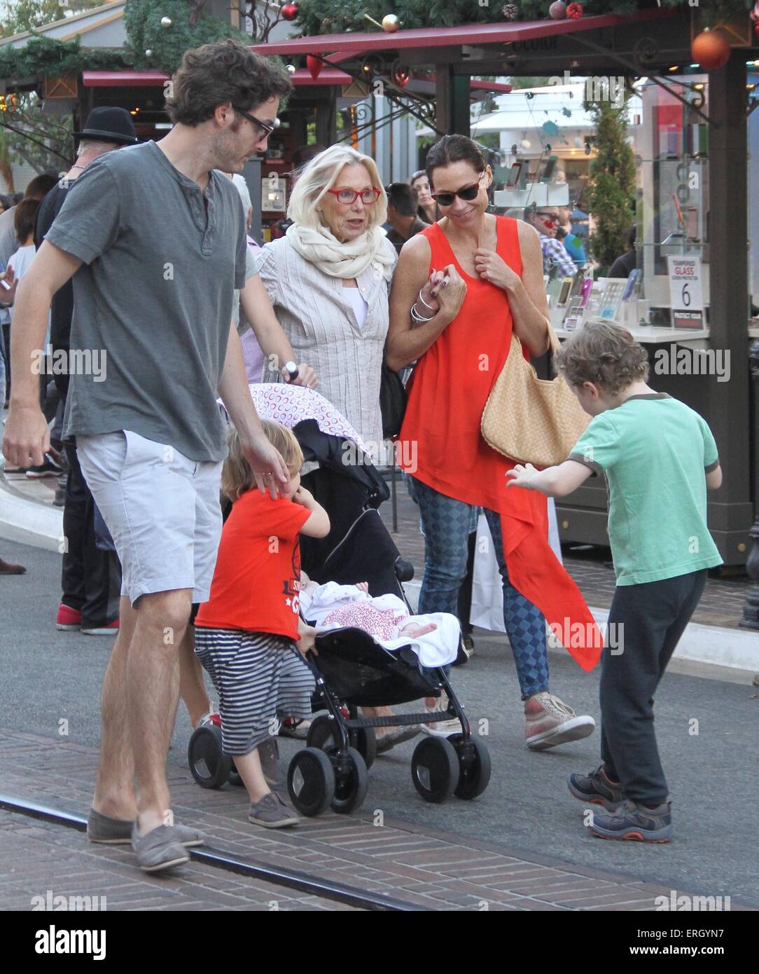 Minnie Driver goes shopping with her family on Black Friday at The Grove  Featuring: Minnie Driver,Henry Story Driver,Mother Gaynor Churchyard,sister Kate Where: Hollywood, California, United States When: 28 Nov 2014 Credit: WENN.com Stock Photo