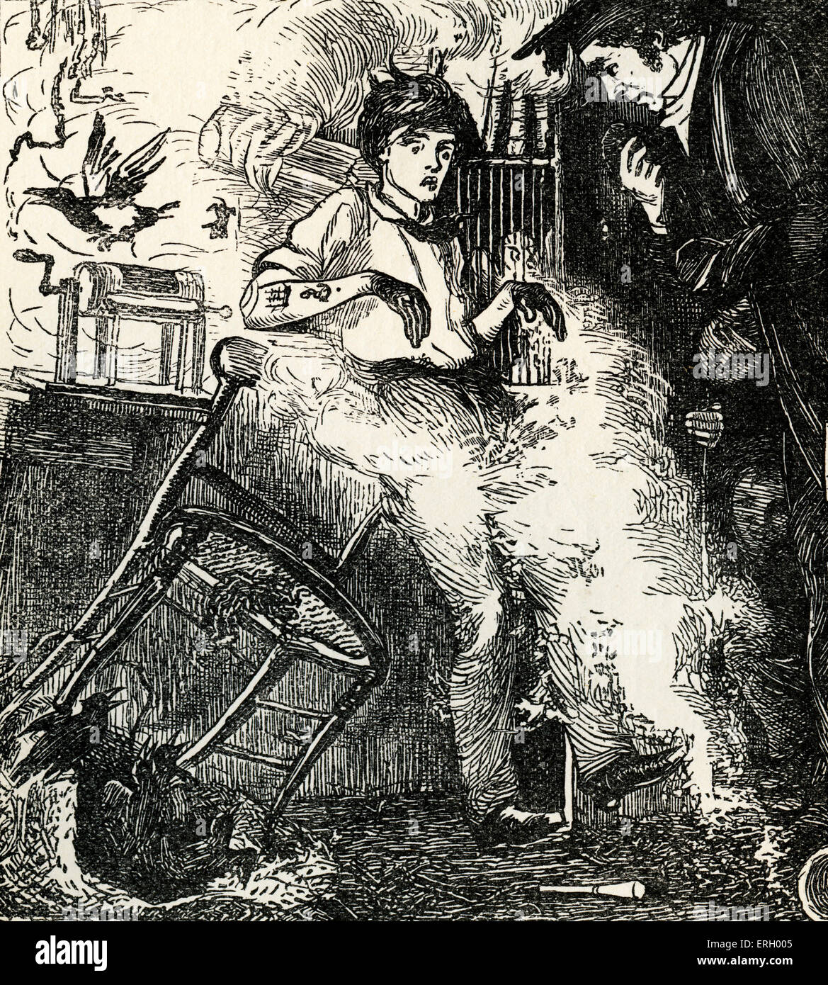 Tom Brown's School-Days, by Thomas Hughes, First published in 1857. Caption reads: 'The explosion.' (Tom's chemistry experiment Stock Photo