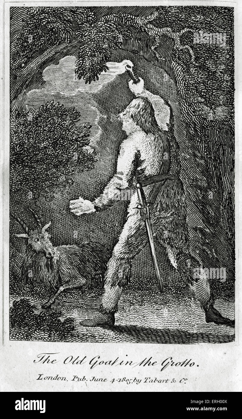The Life & Adventures of Robinson Crusoe by Daniel Defoe.Caption reads 'The Old Goat in the Grotto' . First publiished Stock Photo