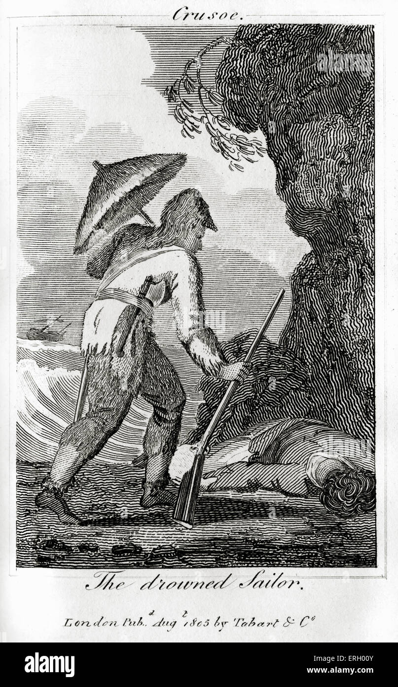 The Life & Adventures of Robinson Crusoe by Daniel Defoe.Caption reads 'The drowned Sailor' . First publiished London,1719. Stock Photo