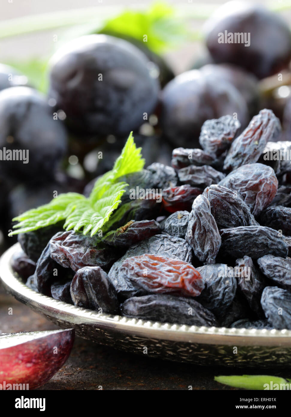 Natural organic dried grapes raisins, rustic still life Stock Photo Alamy