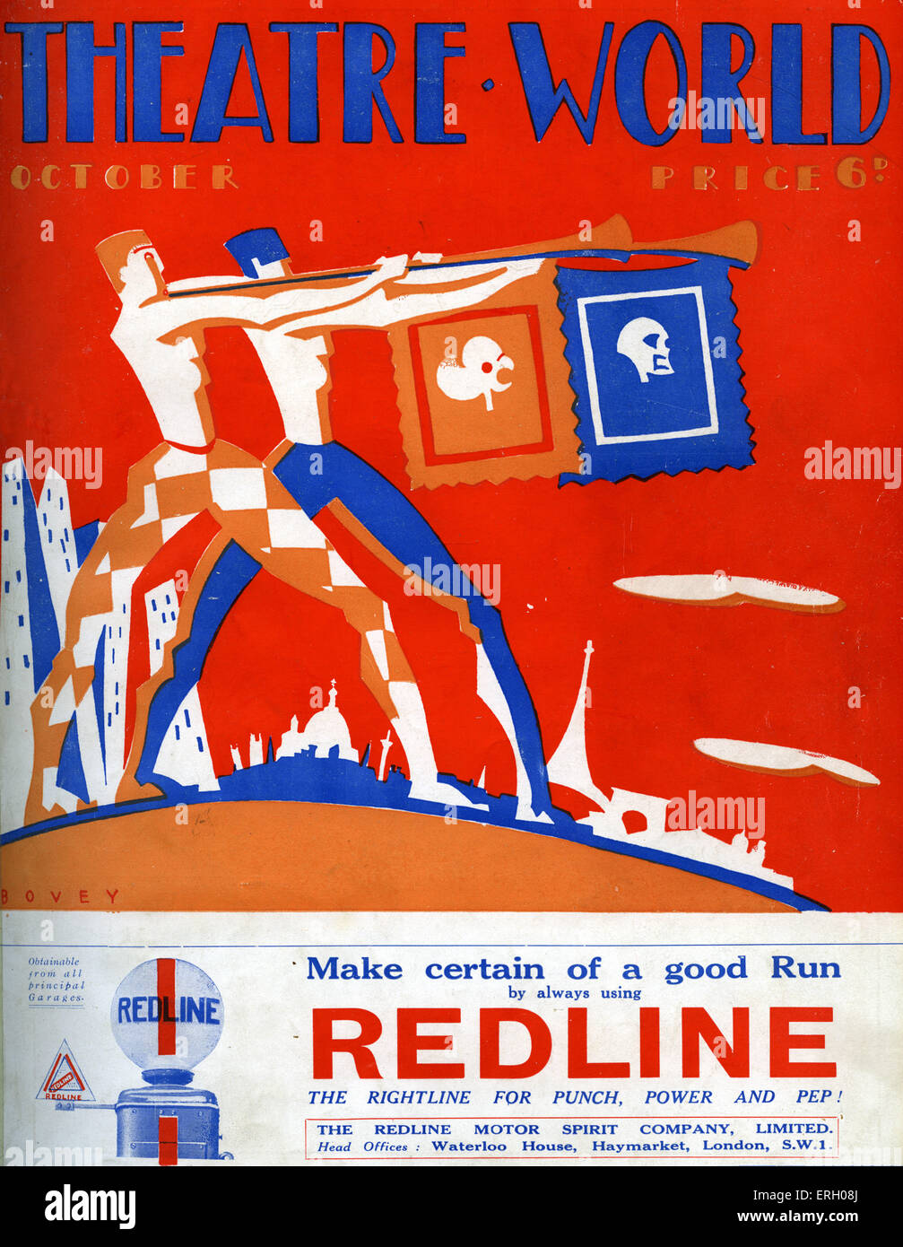 Theatre World cover  October 1926. Graphics by Bovey.    Heralds with banners Stock Photo