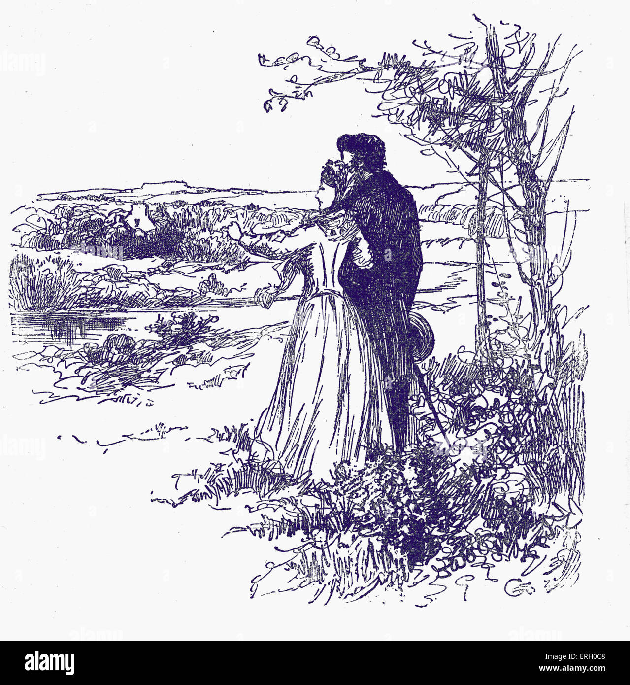 Jane Eyre by Charlotte Brontë. Caption reads: 'He saw Nature, he saw books, through me.' (couple peering at the view). Charlotte Brontë, British novelist, 1816-1855. Illustrated by Edmund Henry Garrett. Stock Photo