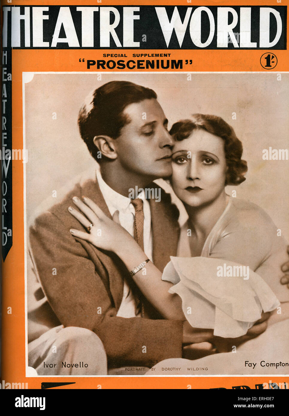 Ivor Novello and Fay Compton on the cover of Theatre World, August 1933. Special supplement for 'Proscenium' by Ivor Novello at Globe Theatre. IV: Welsh composer, singer and actor, 15 January 1893 – 6 March1951. FC: English actress, 18 September 1894 - 12 December 1978. Photo by Dorothy Wilding. Stock Photo