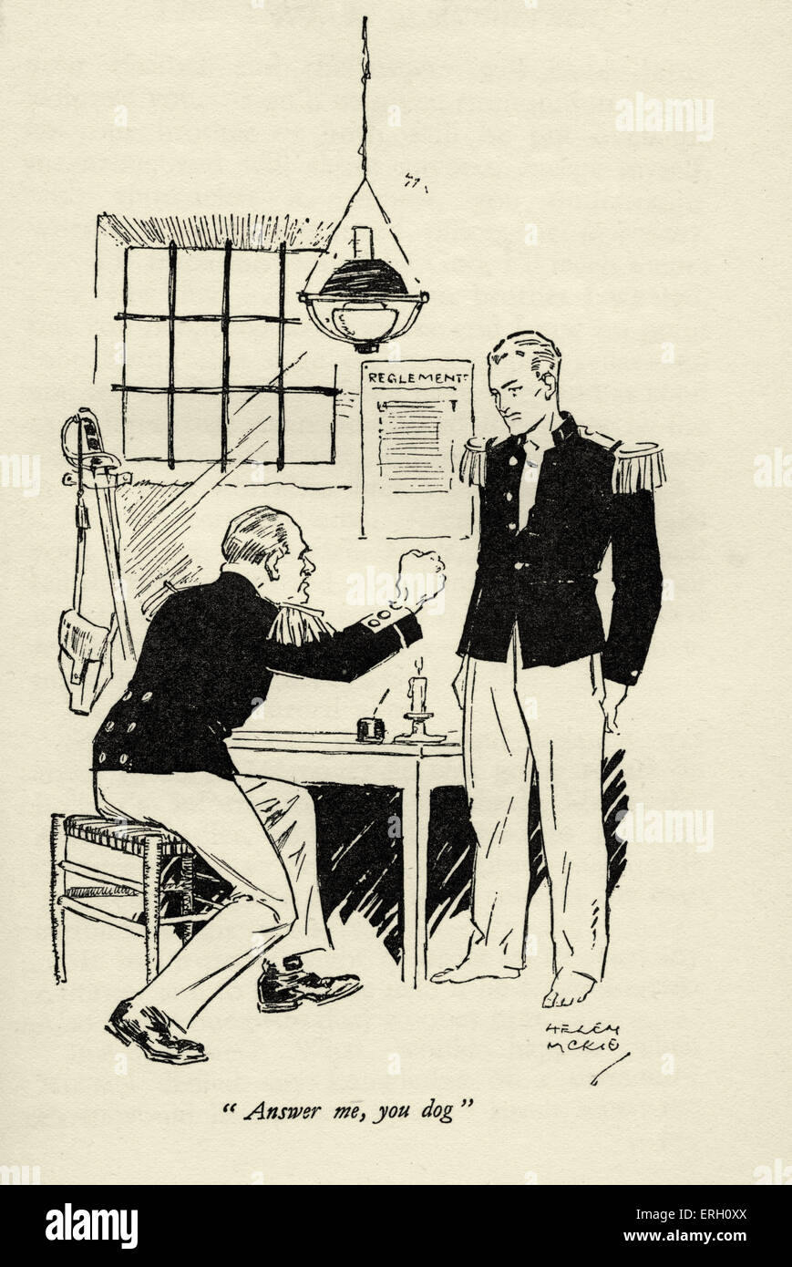 Beau Geste by P.C. Wren. First published in 1924. Caption: Answer me, you dog! Illustration by Helen Mckie. British author, Stock Photo