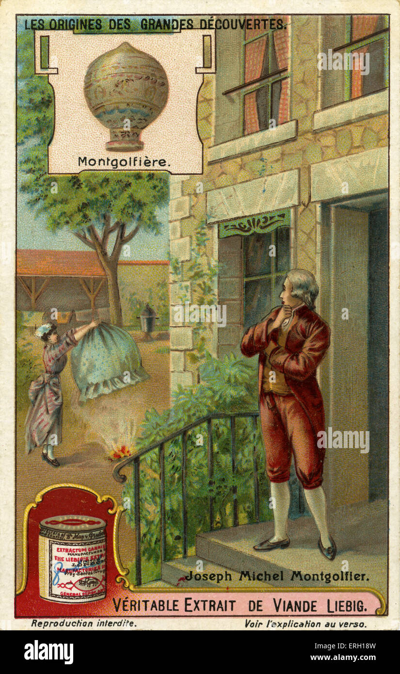 Joseph-Michel Montgolfier inventor  of the montgolfière (like a hot air balloon), globe aèrostatique or airship, after noticing Stock Photo