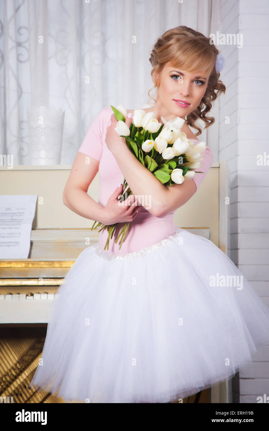 Beautiful ballerina with flowers Stock Photo Alamy