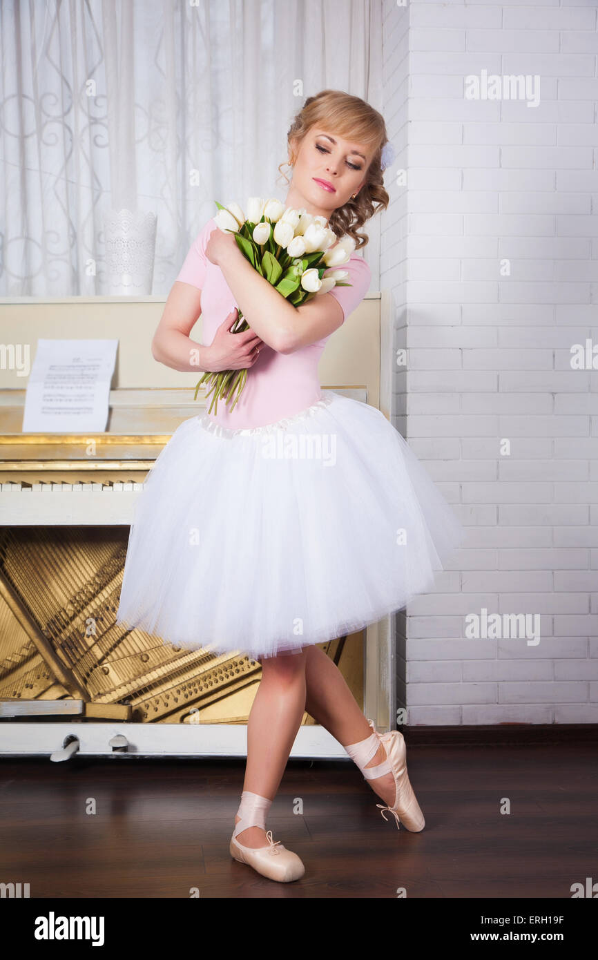 Beautiful ballerina with flowers Stock Photo Alamy