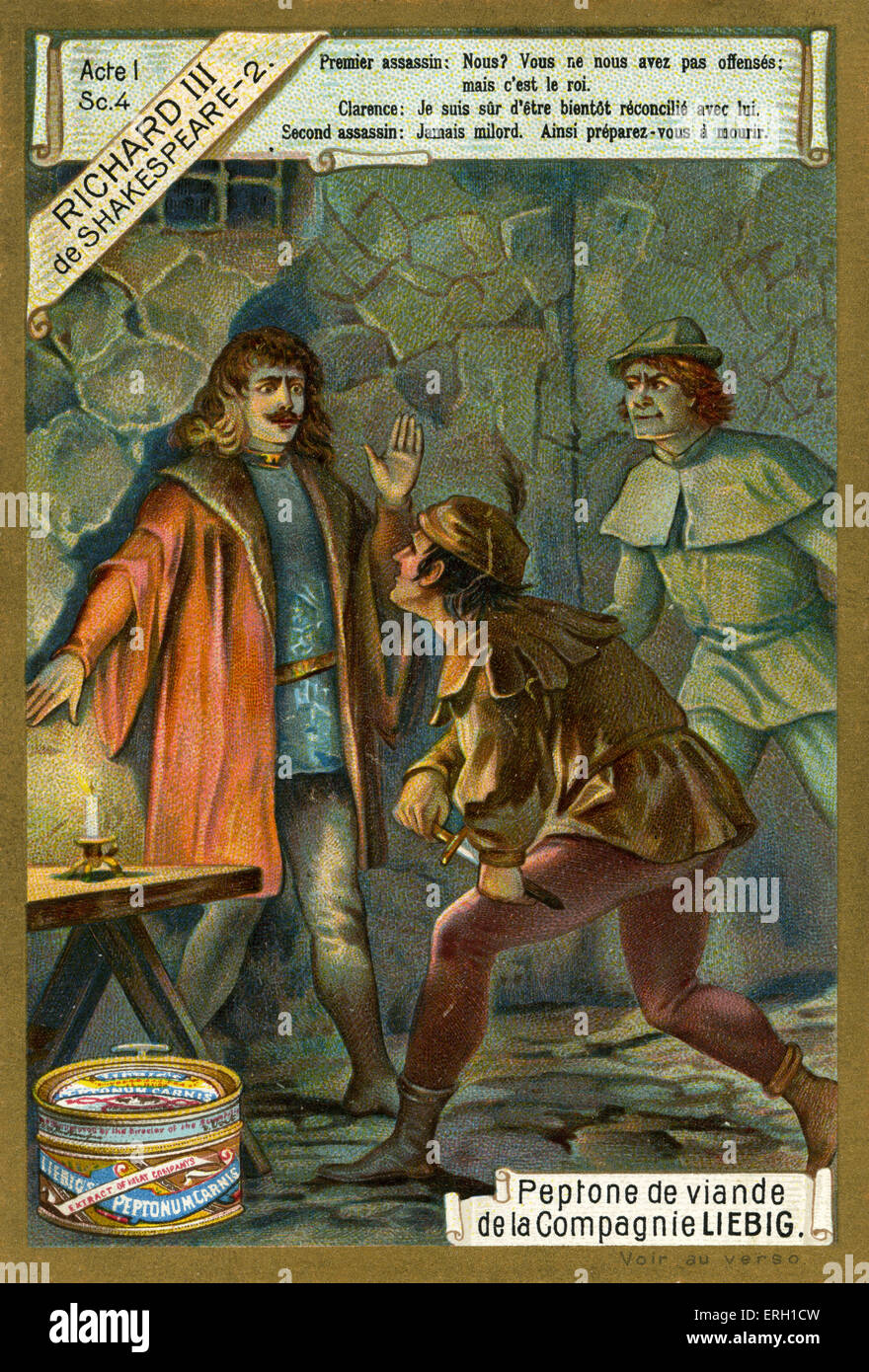 Richard III by William Shakespeare.  Act I. Scene 4 by William Shakespeare.  Clarence comes face to face with the first and Stock Photo