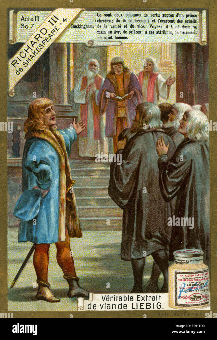 Richard III by William Shakespeare.  Act III, scene 7.  Richard and Buckingham’s plot for Richard to be begged to be king: Stock Photo