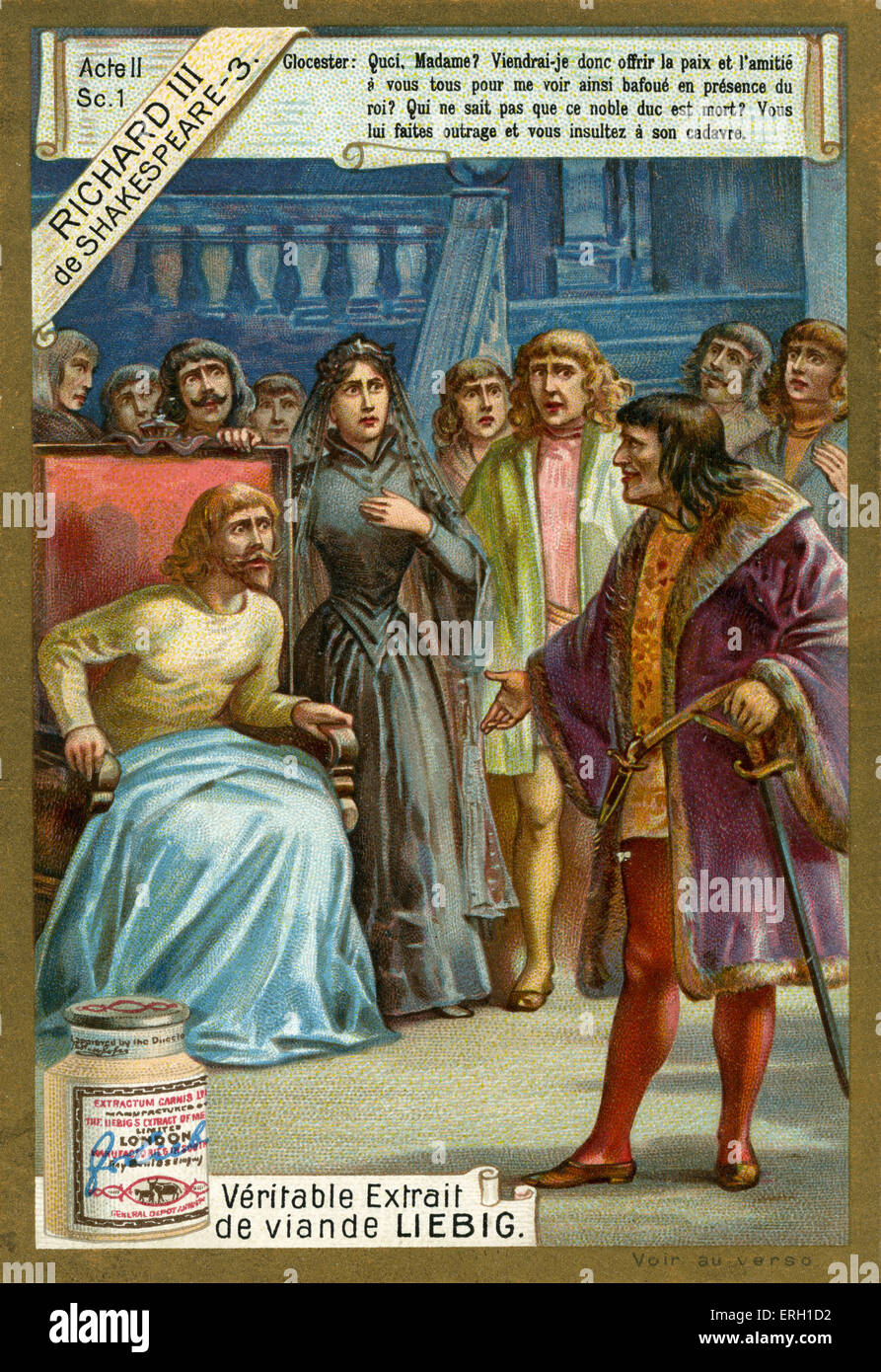 Richard III by William Shakespeare. Act II, Scene 1.  The unwell King Edward IV receives his brother Richard, Duke of Stock Photo