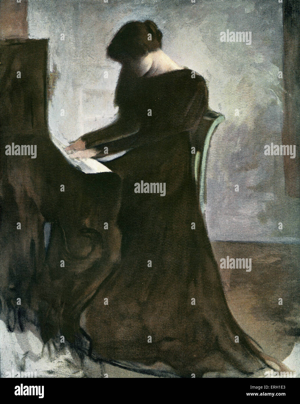 Berthe Bady, playing piano - painted by Henry Battaille.  HB:HB: 1872-1922 Stock Photo