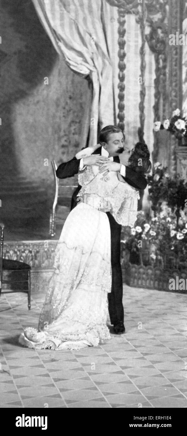 Berthe Bady and Gaston Dubose as Grace De Plesssanc and Roger Lechatelier in La marshe Naptial by Henry Bataille, Act 3. Stock Photo