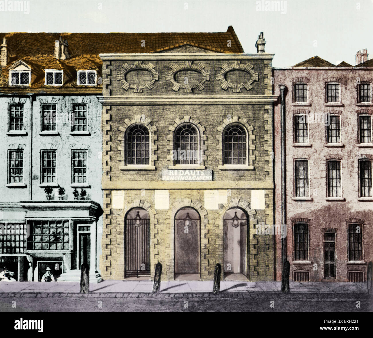 Exterior of the King's Theatre in London, Haymarket.  (Later replaced by His Majesty's Theatre). Colourised version Stock Photo