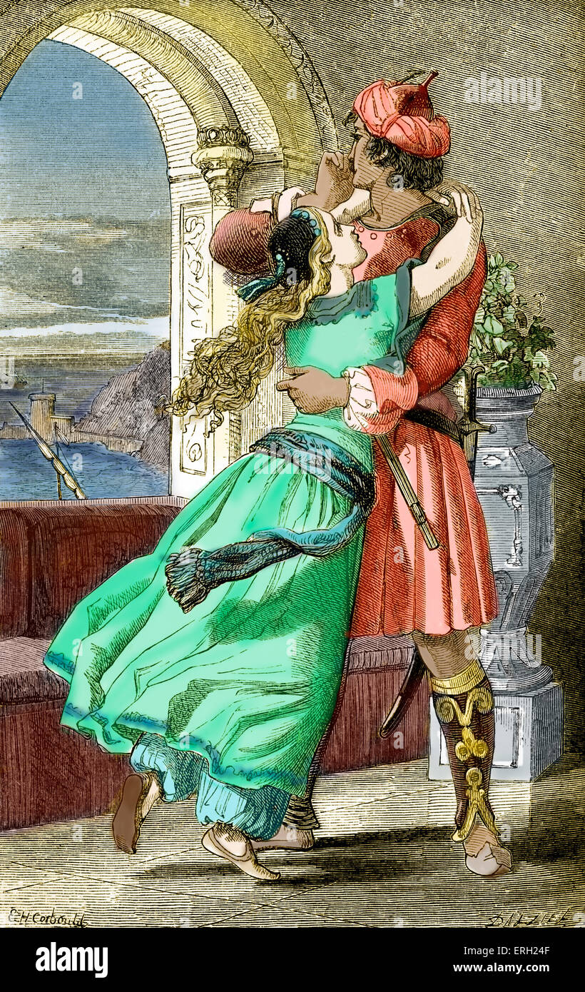 George Gordon Byron / Lord Byron - illustration of a scene from the poem 'The Corsair' by the English poet. 'She rose - she Stock Photo