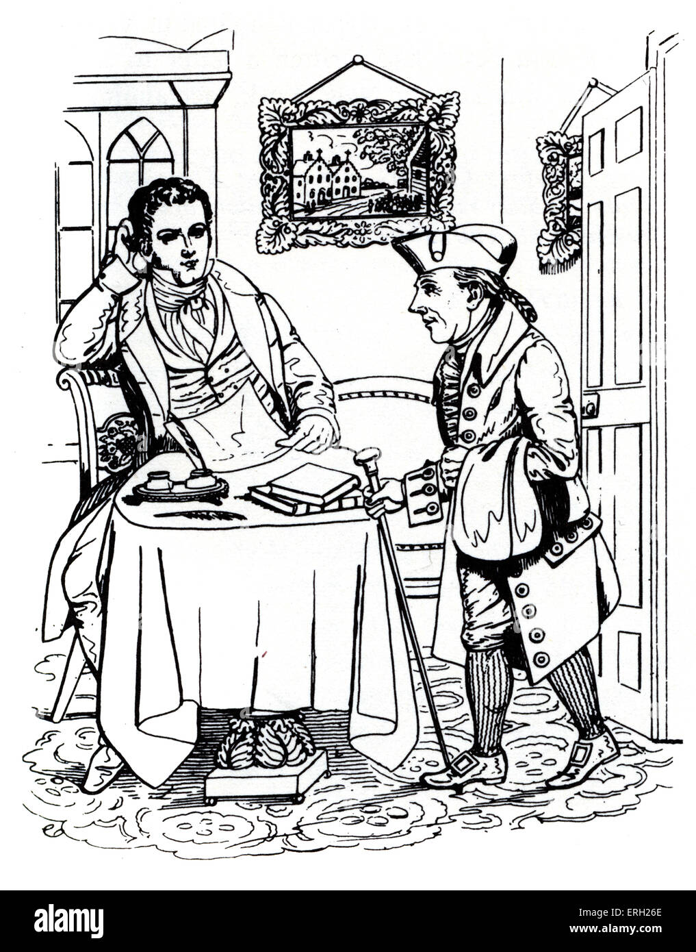 Knickerbocker's History of New York by Washington Irving.  'Father Knickerbox visits Washington Irving',American author and Stock Photo