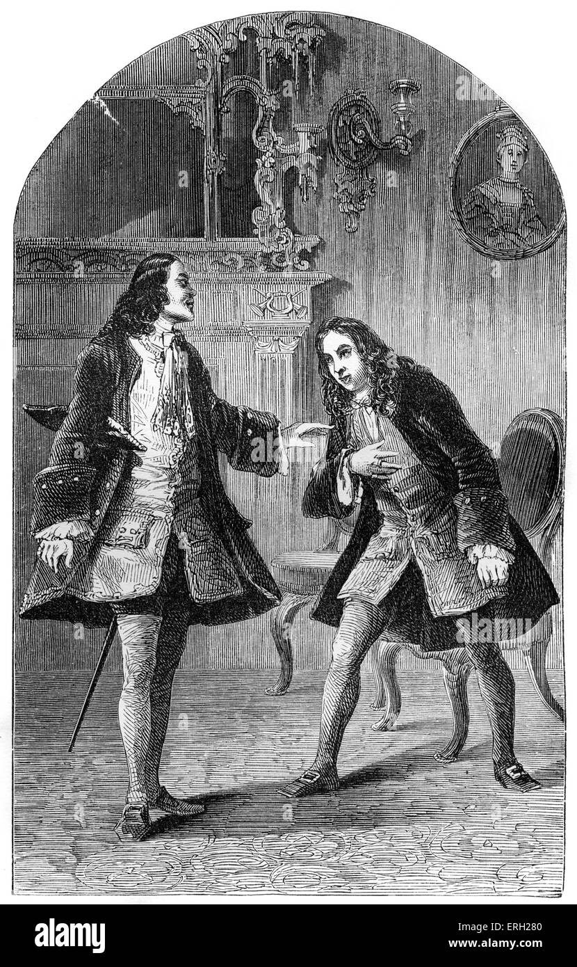 Congreve receives a visit from Voltaire. Famous meeting in which Voltaire came to compliment William Congreve.   Episode Stock Photo
