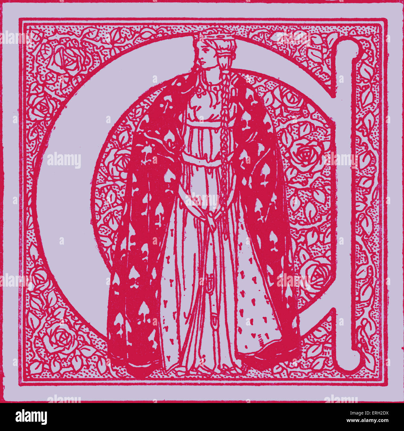 Illuminated letter 'C ' - from The Romance of Tristram and Iseut. Illustration by Maurice Lalau. Published 1910. Stock Photo