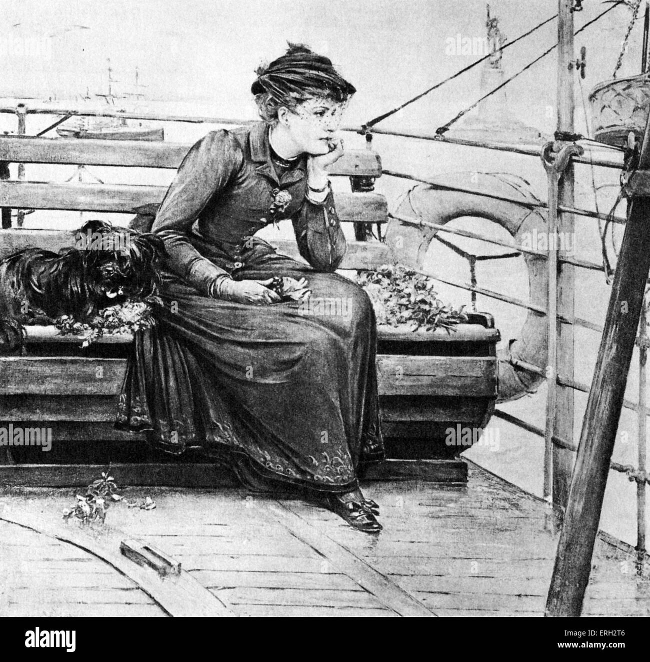 'Daisy Miller' by Henry James. Daisy Miller aboard a ship in a scene from the novella, first published 1878. American author: 15 April 1843 - 28 February 1916. Stock Photo