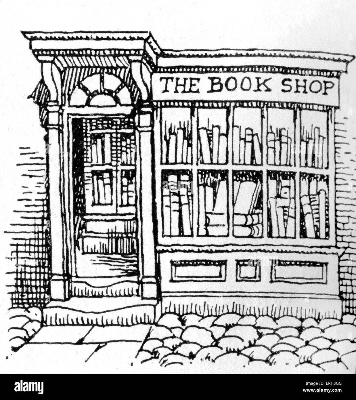 'The Book Shop' - drawing of a bookshop front (olde world style) Stock Photo
