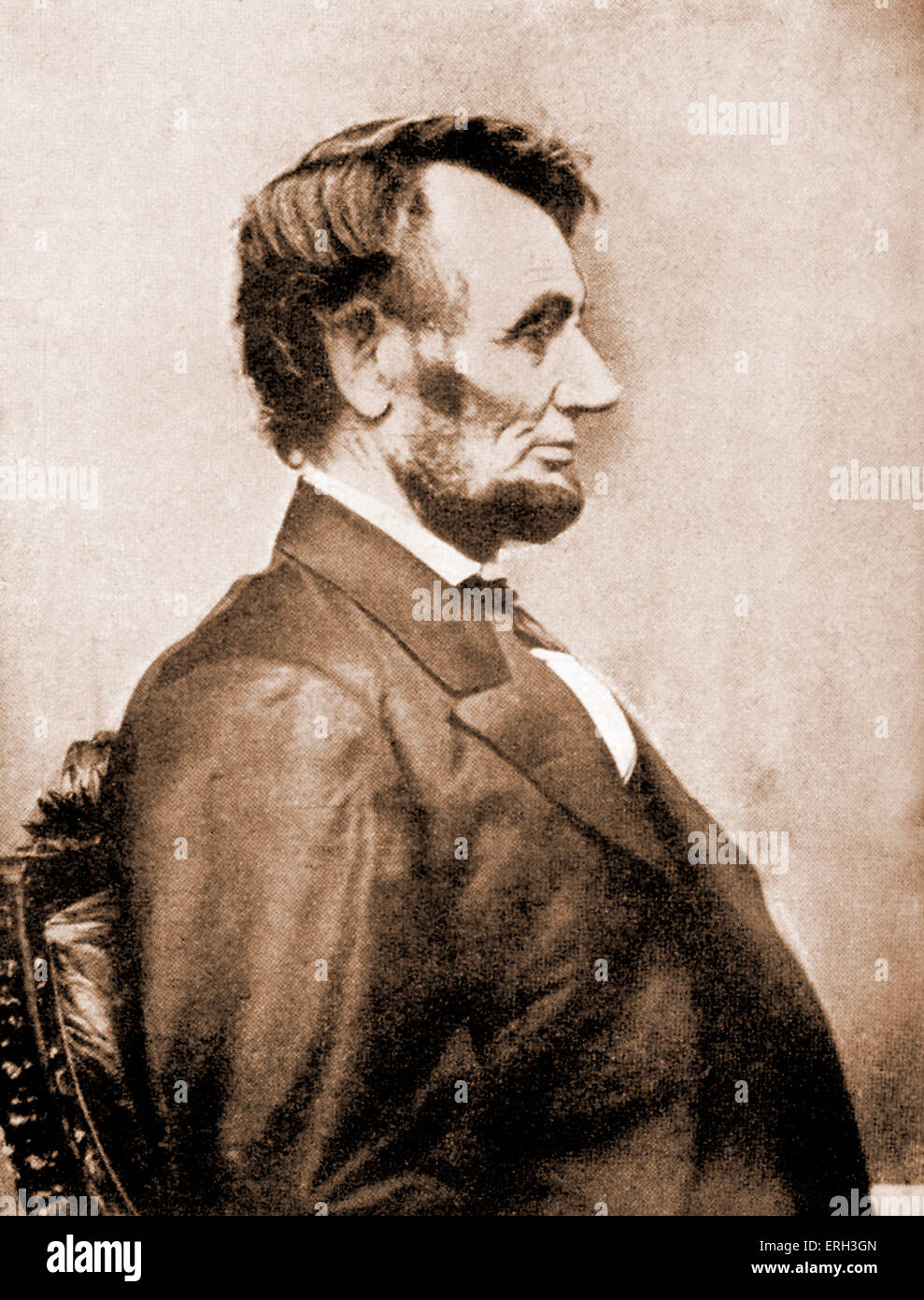 Abraham Lincoln - portrait in profile. Photograph of the 16th President of the United States taken in 1864, a year before he was assassinated. 12 February 1809 – 15 April 1865. Stock Photo