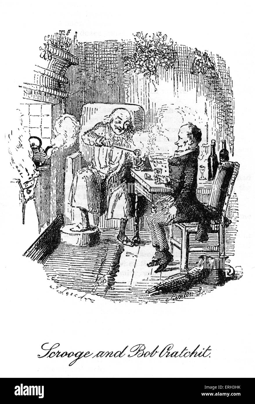 A Christmas Carol (1843) by Charles Dickens, 7 February 1812 – 9 June 1870. Scrooge and Bob Cratchit: Ebenezer and Bob share a Stock Photo