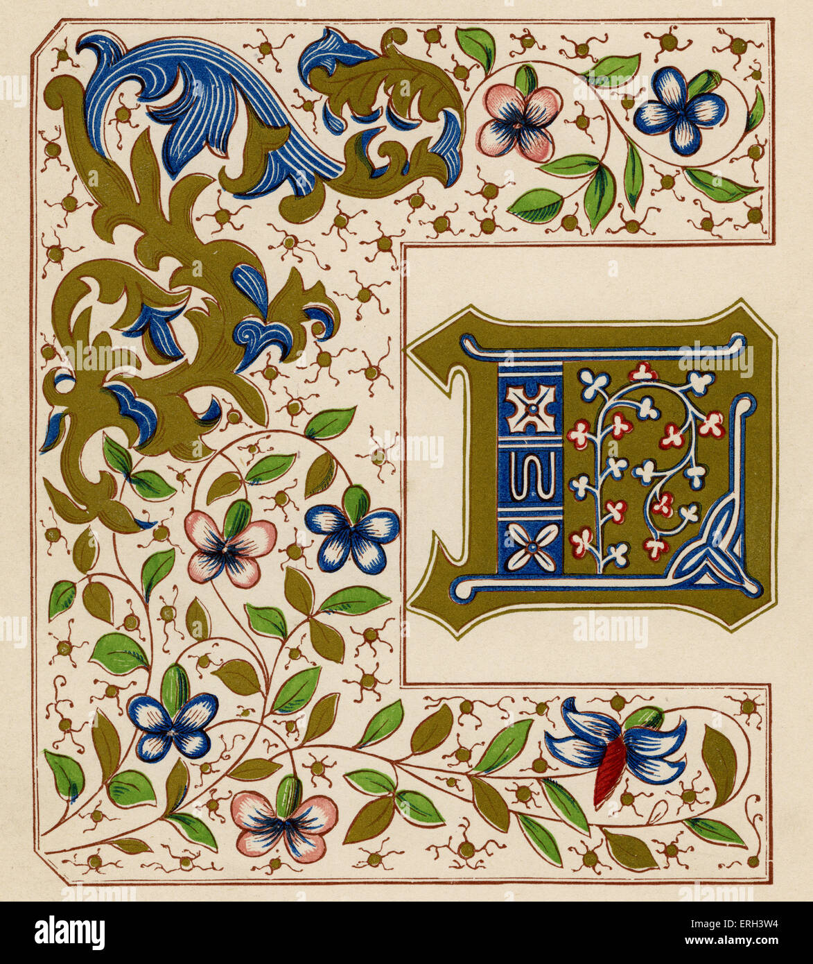 Illuminated letter D  from the Chronicles of England, Edward IV.  (1886 source). Stock Photo
