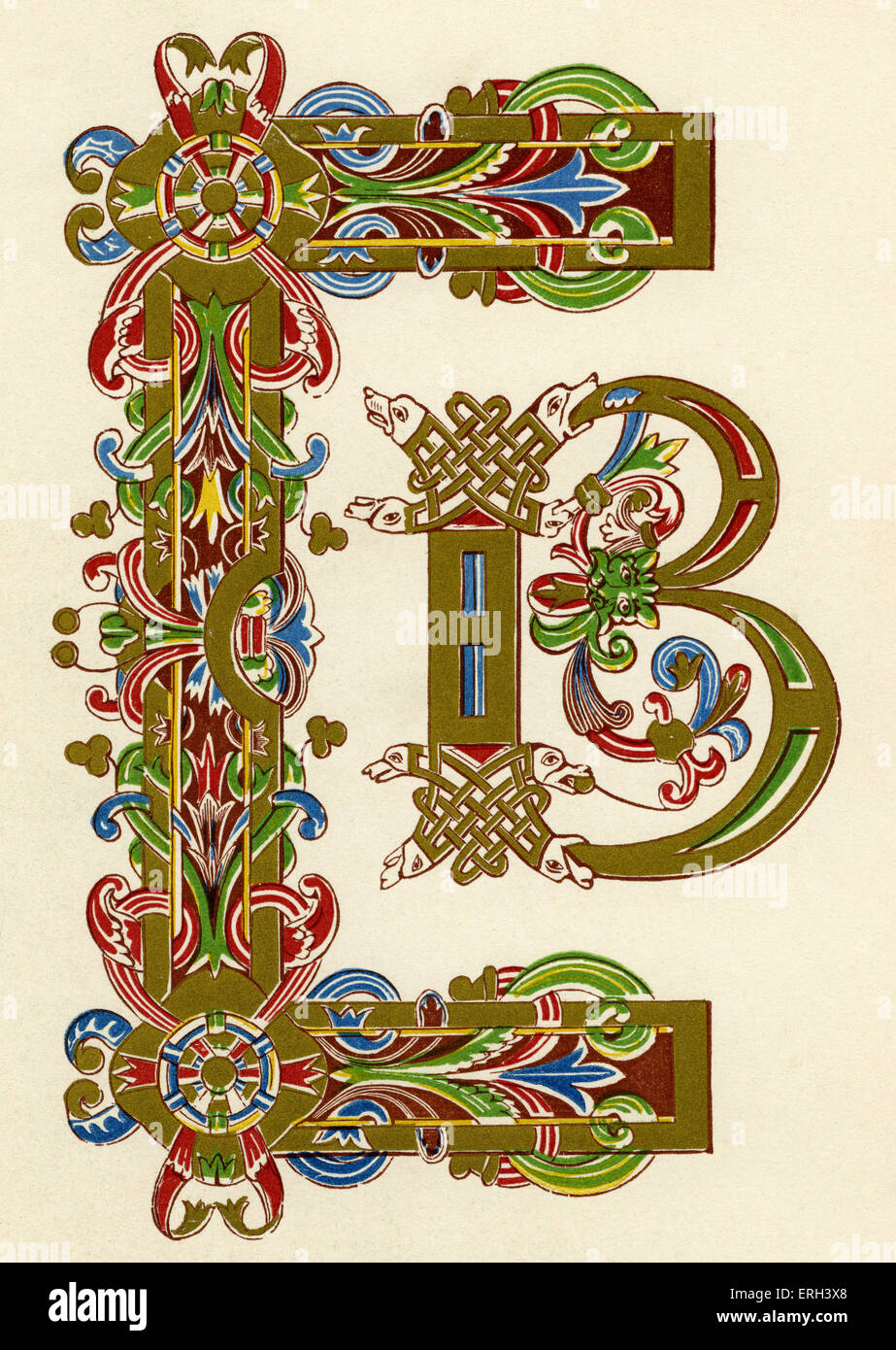 Illuminated letter B in the Opus Anglicum style.  (1886 source). Stock Photo