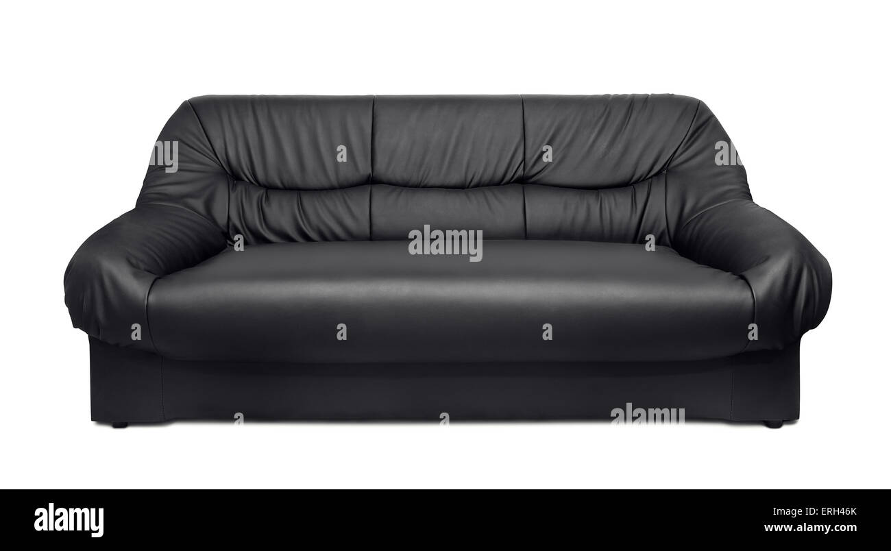 Black leather sofa isolated on white Stock Photo