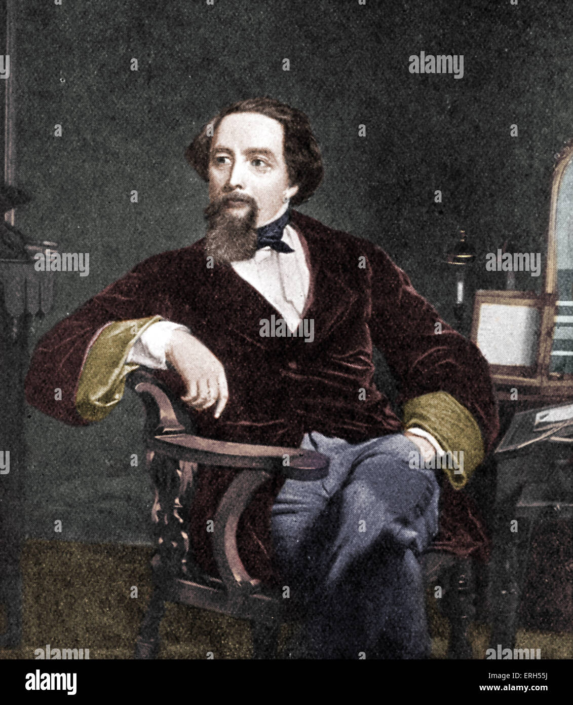 Charles Dickens portrait  -1859  .(from painting by WF Frith) . British novelist 7 February 1812 - 9 June 1870. Colourised Stock Photo