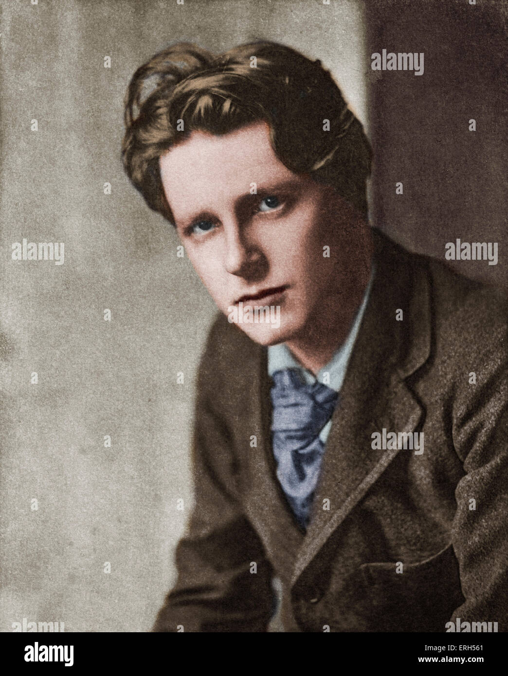 Rupert Chawner Brooke   English war  poet 3 August  1887 –  23 April  1915. Tragic death. Colourised version. Stock Photo