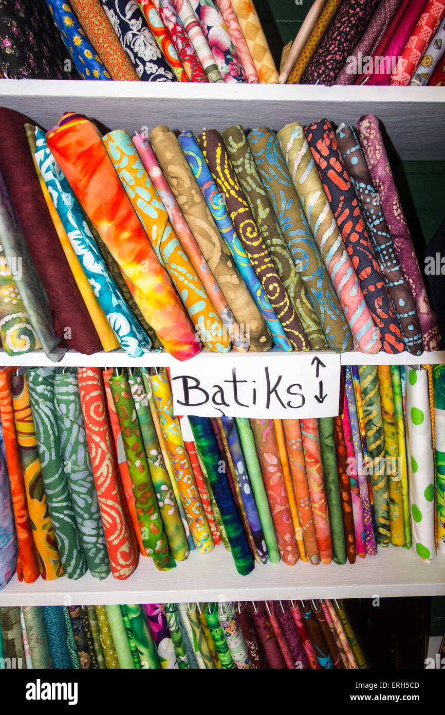 Bolts of colorful batik fabric Stock Photo