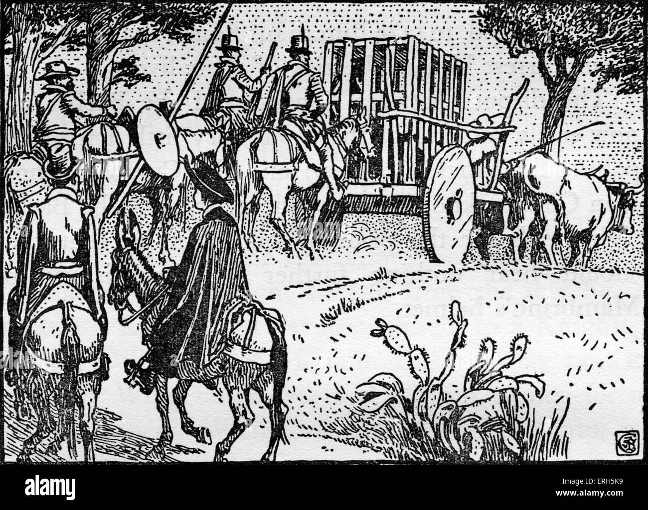 Don Quixote of the Mancha, retold by Judge Parry and illustrated by Walter Crane, published in 1900. The caption reads 'The Stock Photo