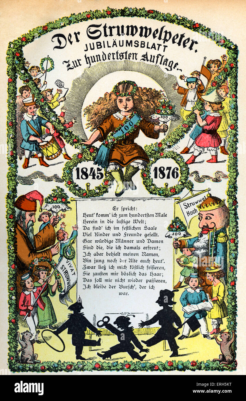 Der Struwwelpeter by Dr. Heinrich Hoffmann - 100th edition anniversary page, 1876. Reprinted in 400 th edition, published 1917. Stock Photo