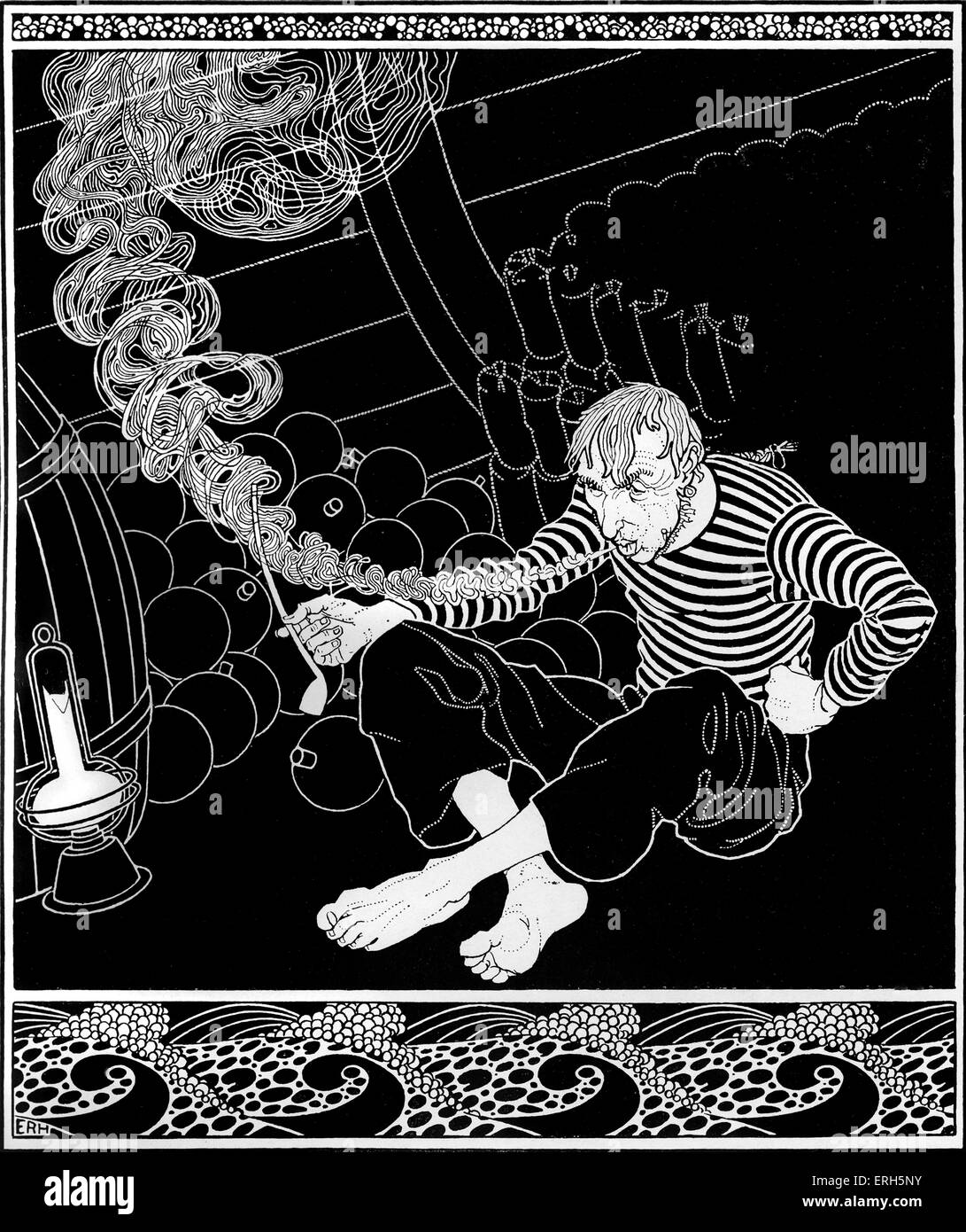 The Sinking Ship by Robert Louis Stevenson, illustration by E. R. Herman (dates unknown). From  'Fables' by RL Stevenson, Stock Photo