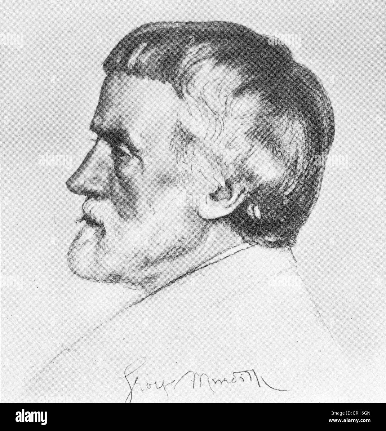 George Meredith 1828-1909 -  English novelist and poet. Chalk drawing by William Strang. Stock Photo
