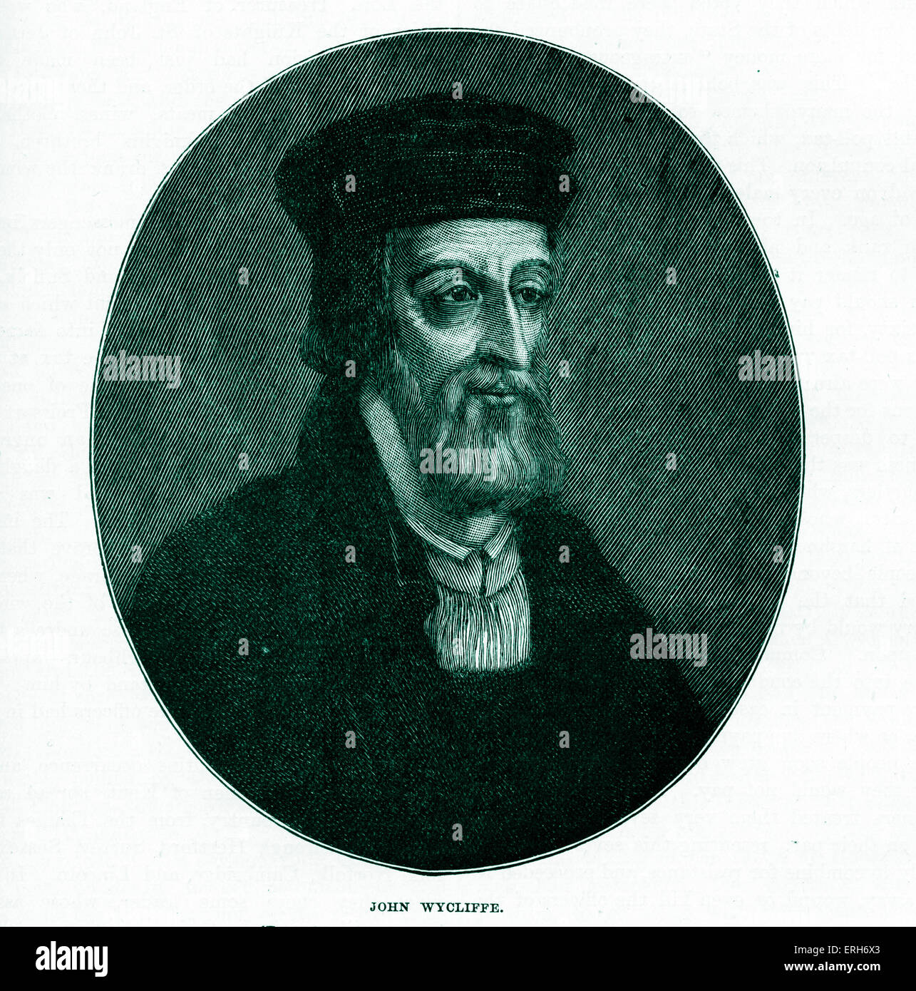 John Wycliffe portrait - English theologian - made  first English translation of Bible 1328 - 1384. Stock Photo