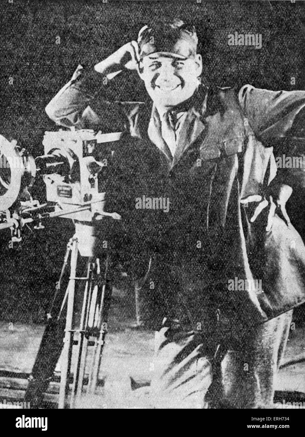 Sergei Eisenstein - portrait of the Russian film director leaning on a camera. 23 January 1898 - 11 February 1948. Stock Photo