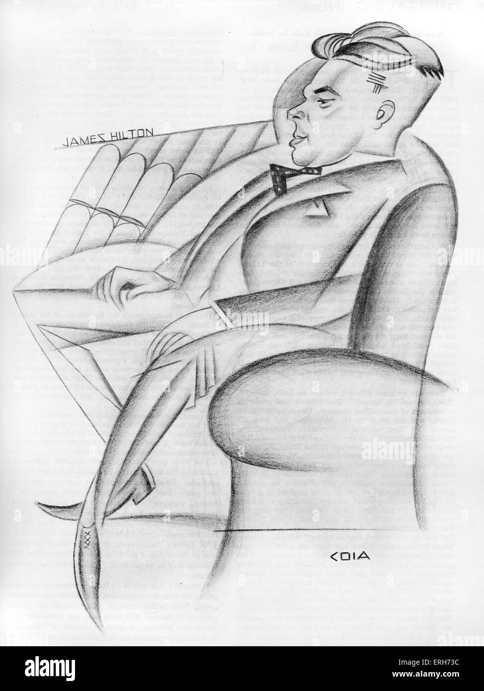 James Hilton - the winner of the Hawthornden Prize, drawn by Coia  JH: English novelist,9 September 1900 – 20 December 1954. EC Stock Photo