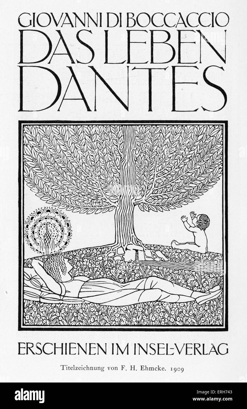 Das Leben Dantes by Giovanni di Boccaccio, published by Insel.  Titlepage designed by F H Ehmcke in 1909.G di B 1313 – 21 Stock Photo