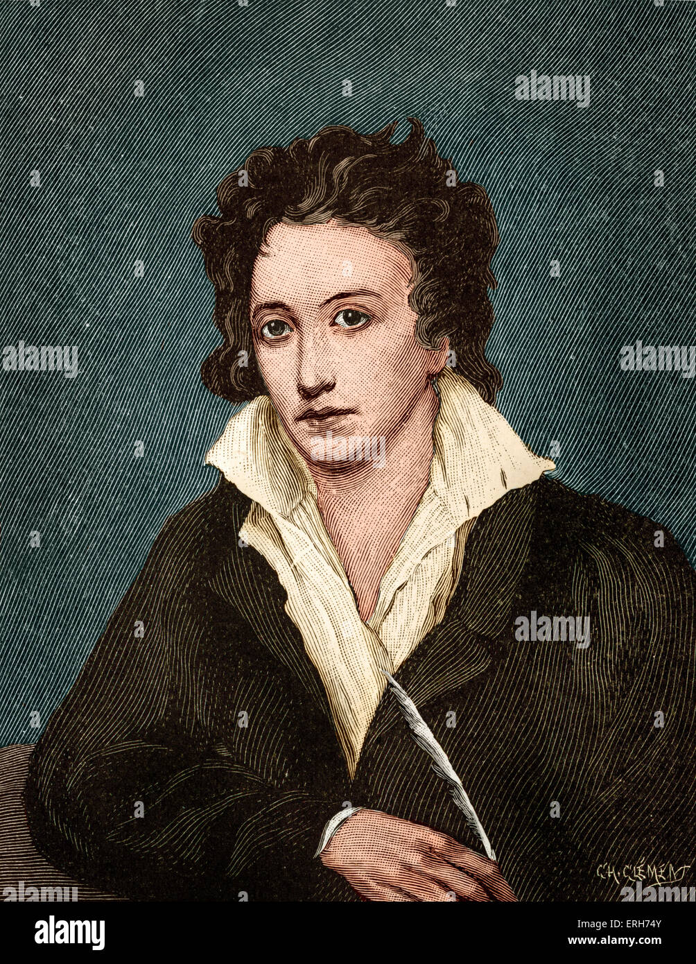 Percy Bysshe Shelley, after portrait by Miss Curran. English Poet (1792-1822) Stock Photo