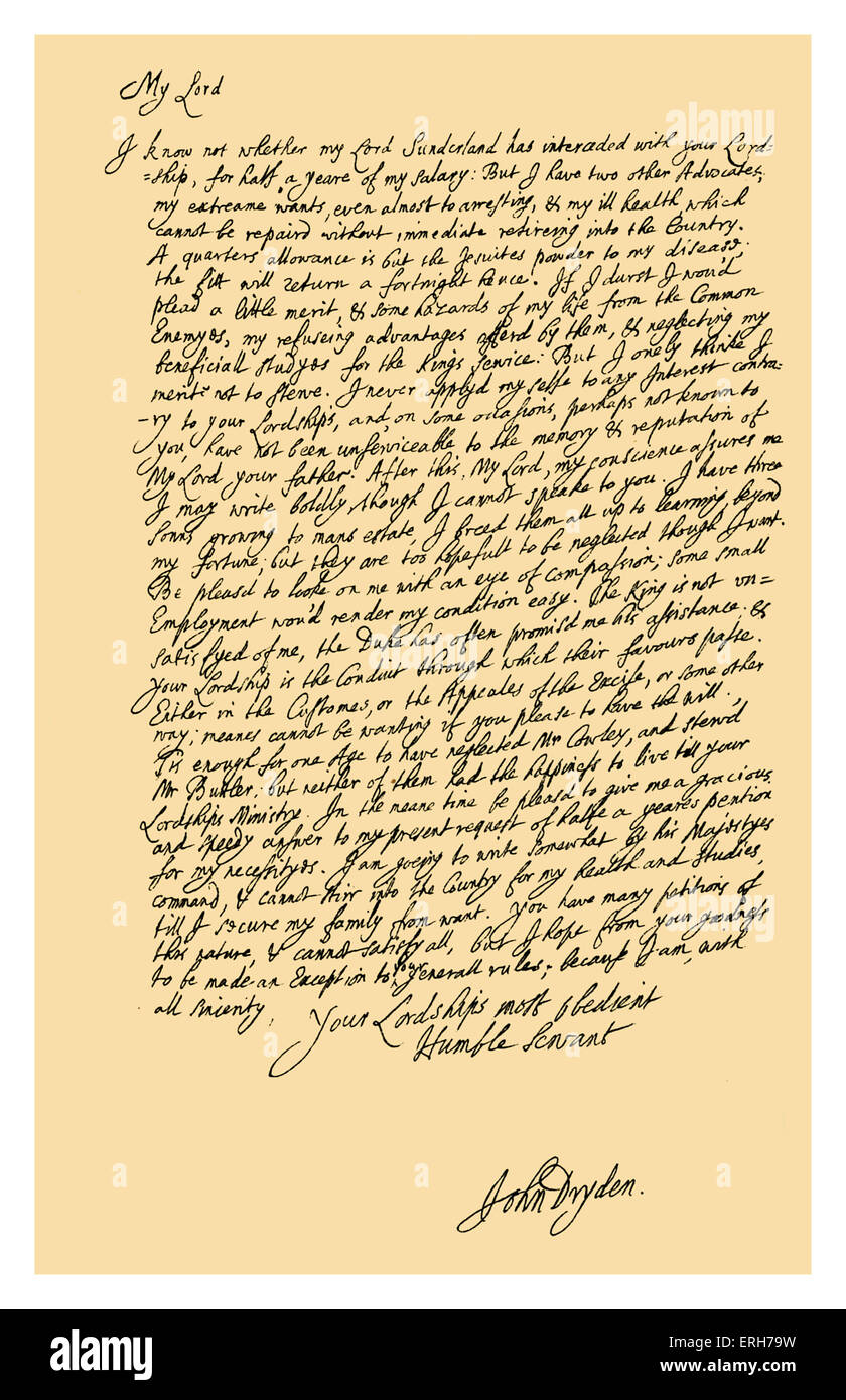 Autograph Letter From John Dryden To Laurence Hyde Earl Of Rochester 