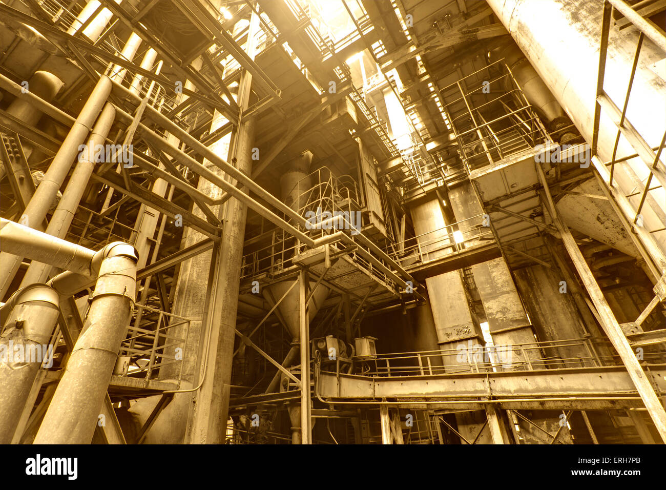 Interior of steel mill with pipes and valves Stock Photo