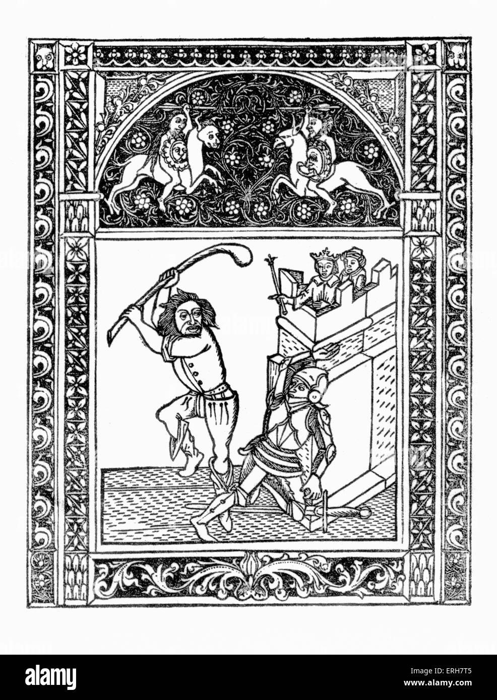 Aesop 's fables: Citizen and the Knight. Illustration after 1485 edition printed in Naples by German printers for Francesco del Stock Photo