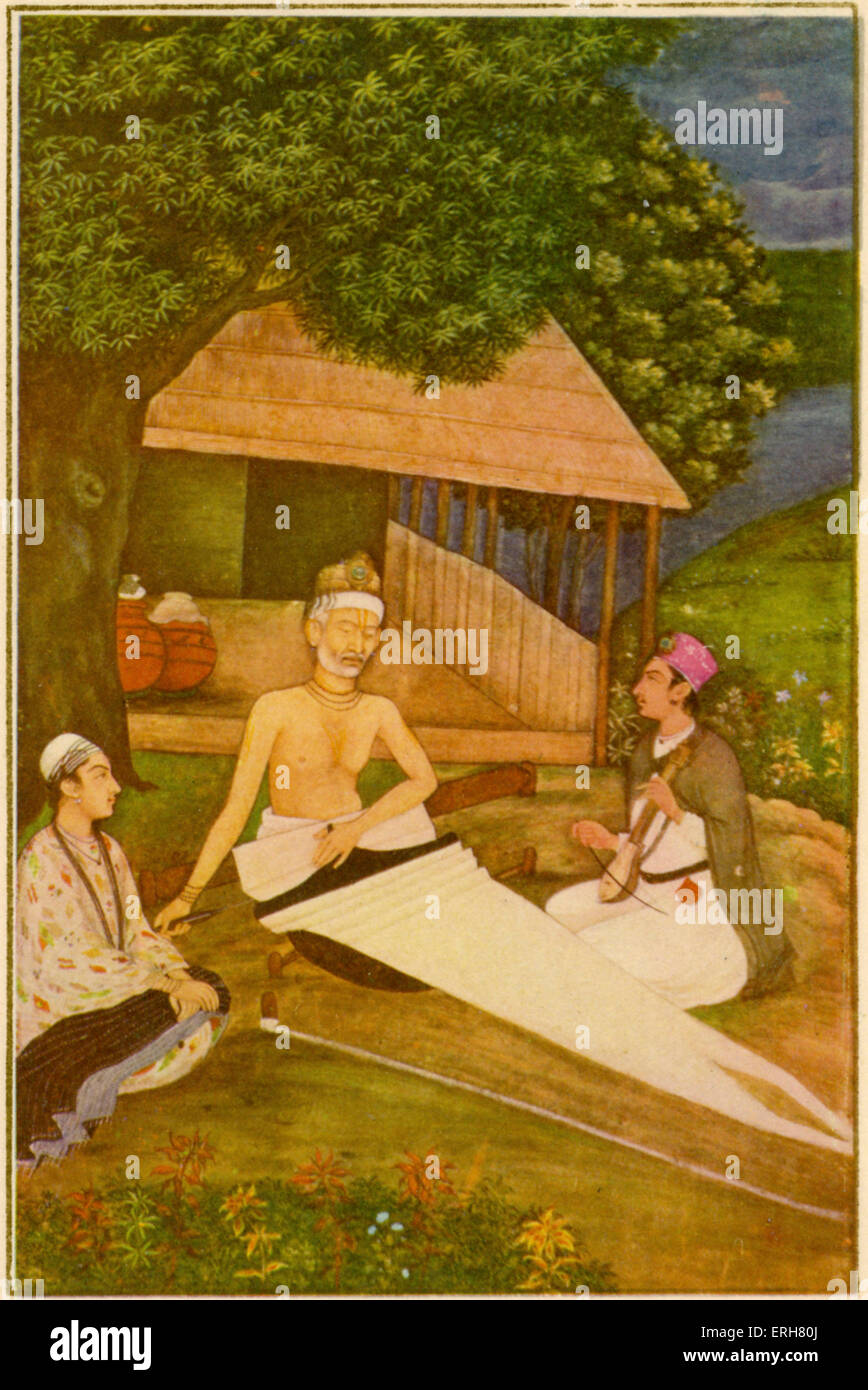 Kabir, Hindu religious poet: 1440–1518. From the Mughal School, 18th century. Caption reads: 'Kabir, the Hindu religious poet, Stock Photo