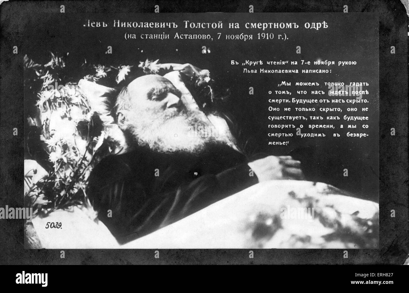 Leo Tolstoy on his deathbed. Russian novelist 9 September 1828 20